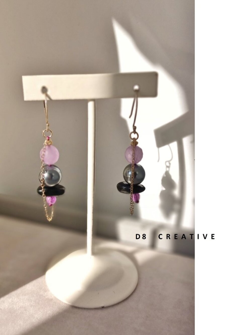 Shell pearl and coral with purple agate solid sterling silver hanging earring